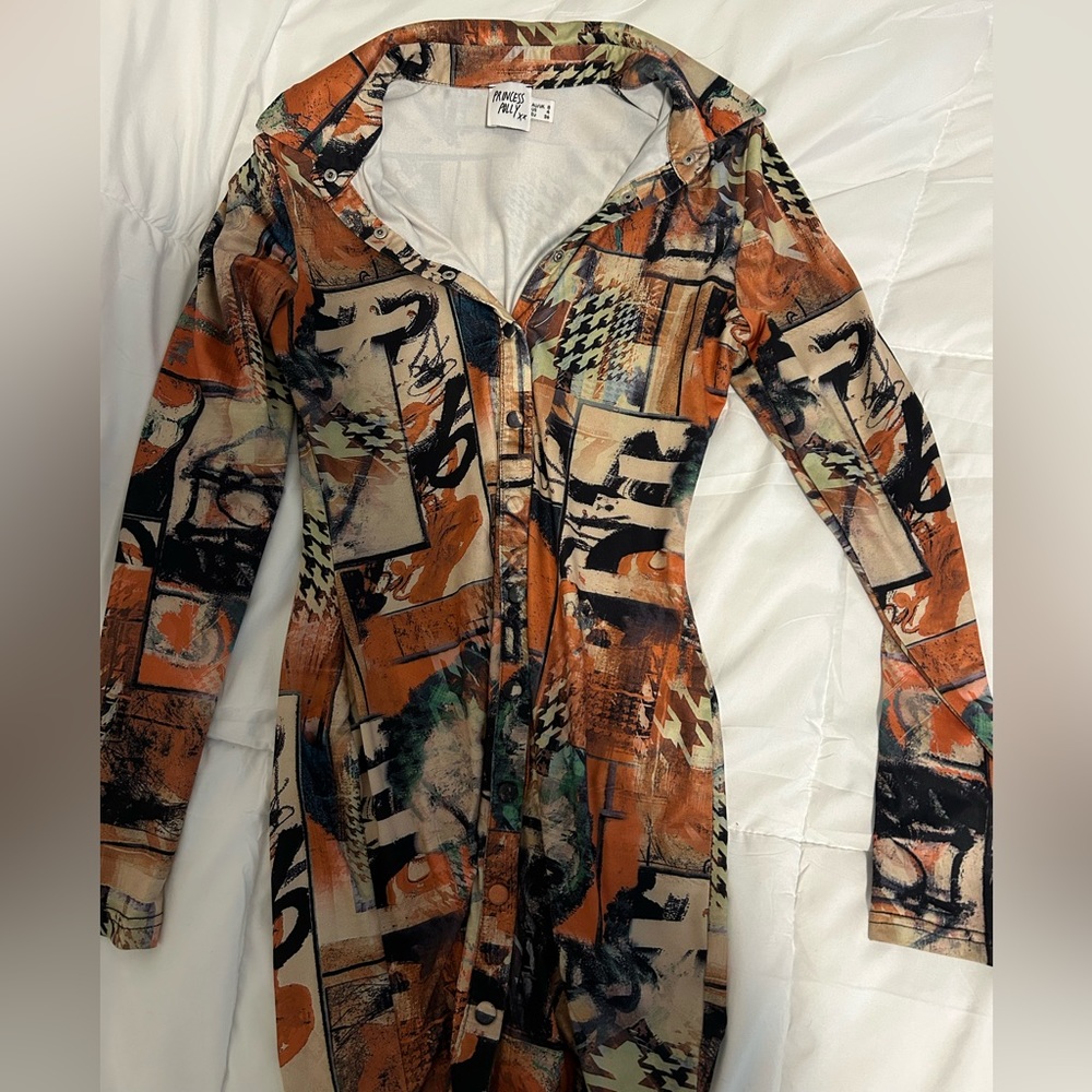 Princess Polly Button Down Patterned Mini Dress Size 4